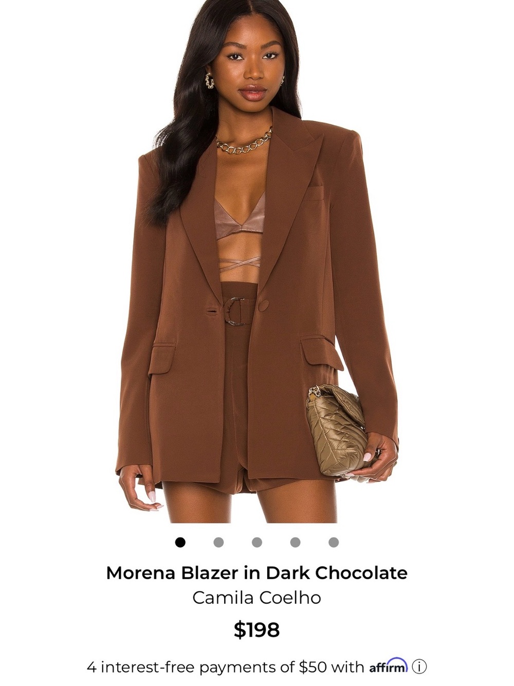 Camila Coelho Brown Single-Button Tailored Blazer